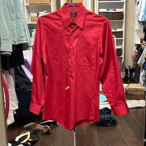 Red fitted wrinkle free long sleeve dress shirt by Arrow